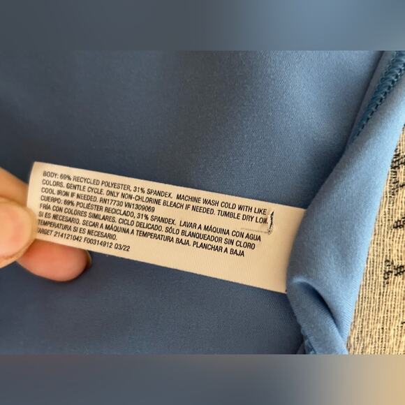 NWT all in motion ruched crop top long sleeve athletic work out exercise blue L - Picture 10 of 11